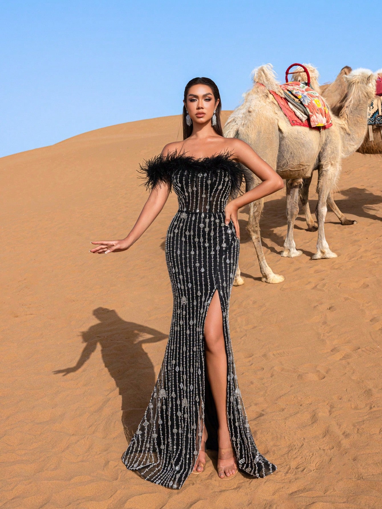 Elegant Mermaid Hem Beaded Sequin Evening Dress