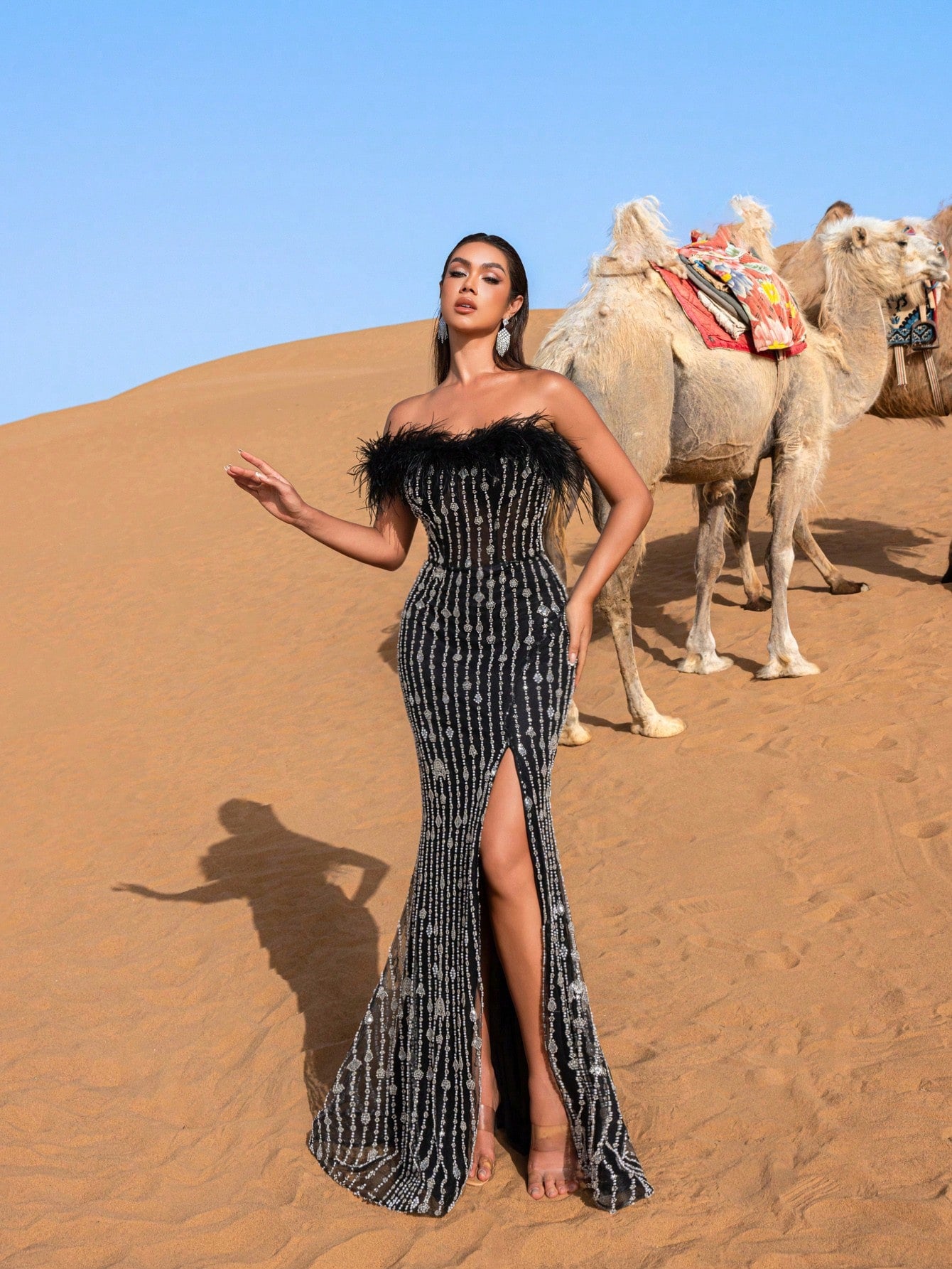 Elegant Mermaid Hem Beaded Sequin Evening Dress