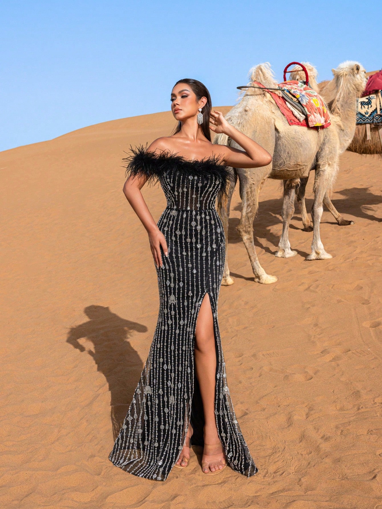 Elegant Mermaid Hem Beaded Sequin Evening Dress