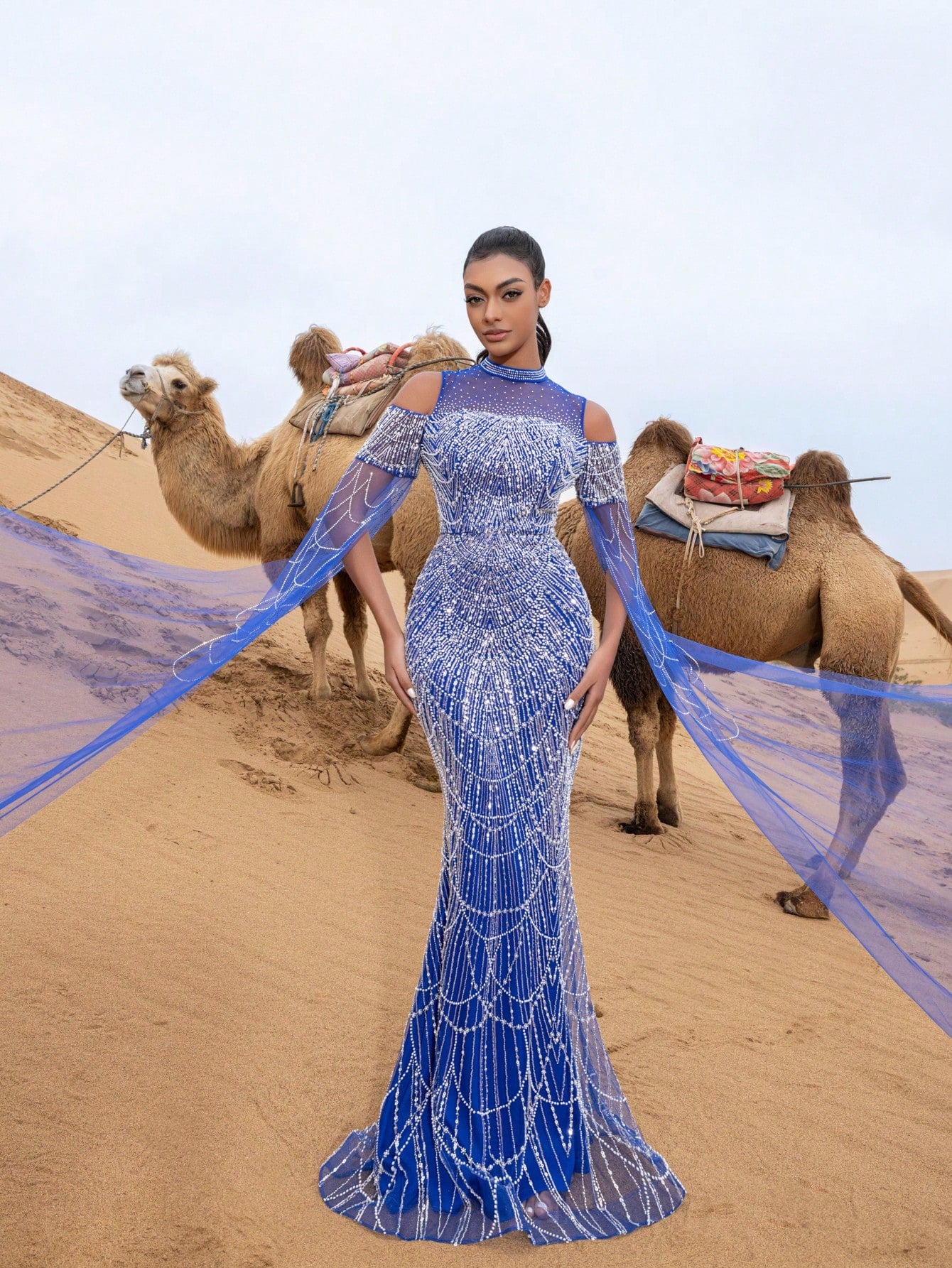 Rhinestone Detail Extra-Long Sleeves Sequin Beaded Formal Dresses & Evening Gowns Dress & Embellished Dress