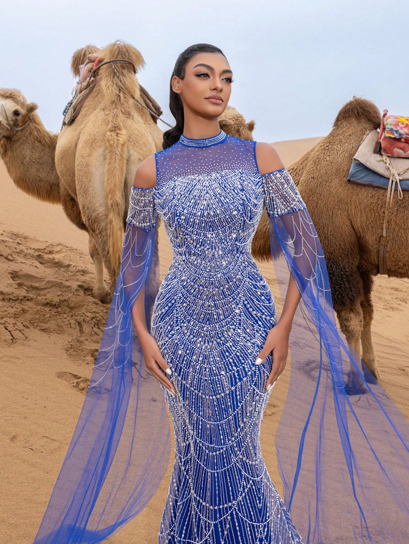 Rhinestone Detail Extra-Long Sleeves Sequin Beaded Formal Dresses & Evening Gowns Dress & Embellished Dress