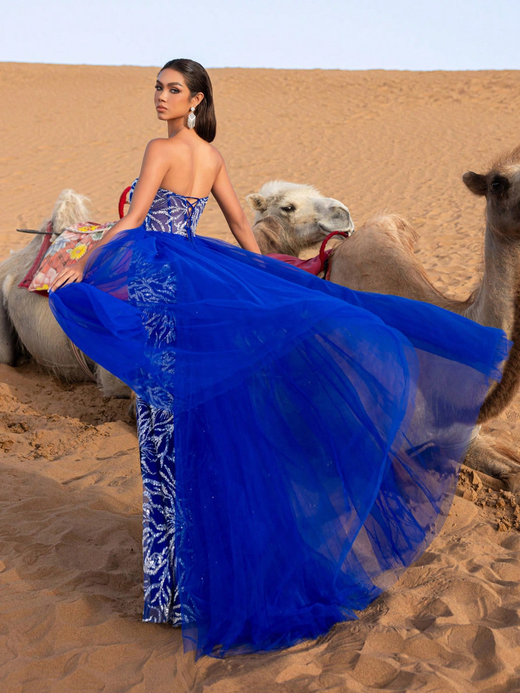 Gorgeous Strapless Lace-Up Back Floral Beaded Sequin Prom Dress