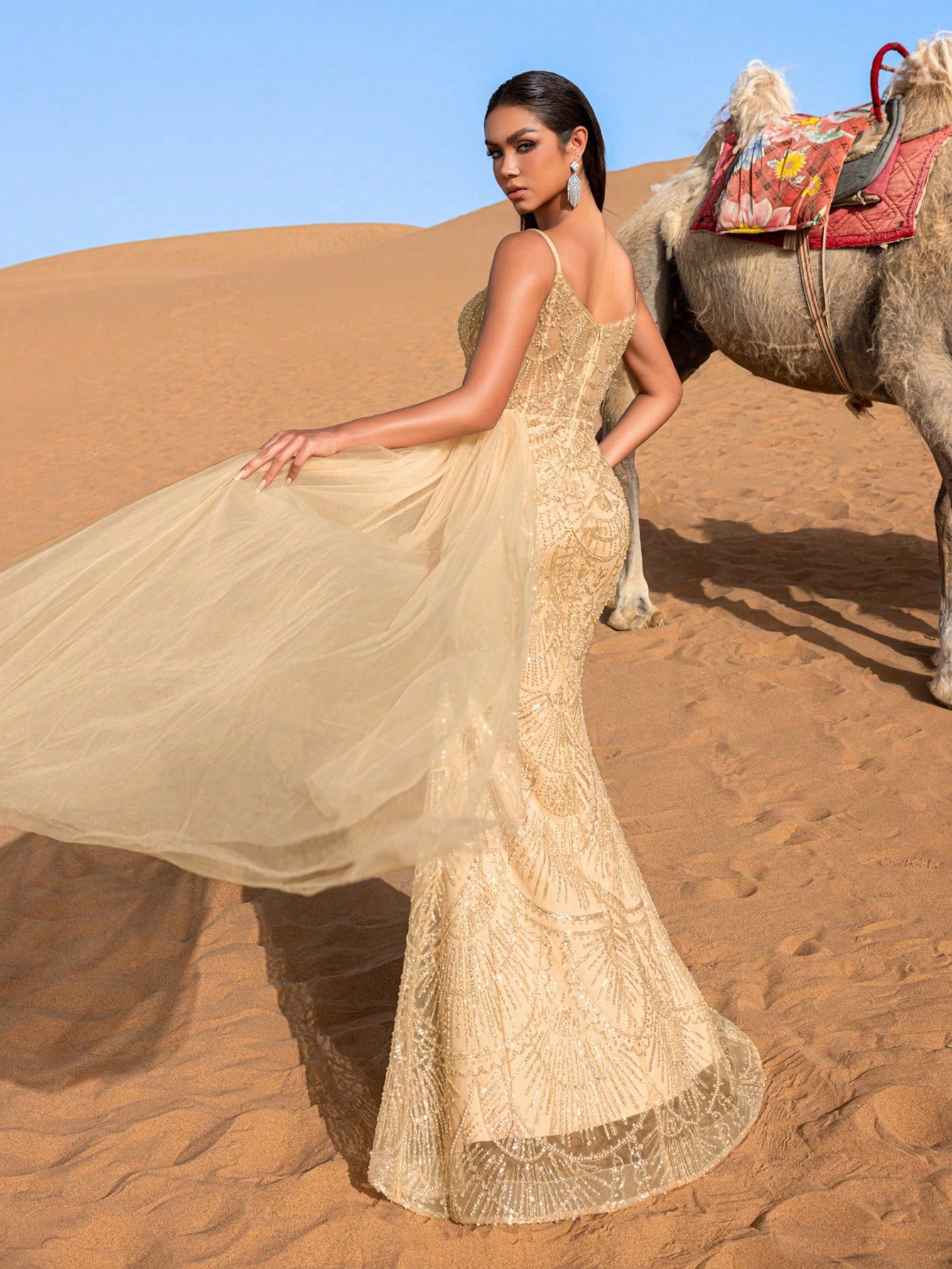 Luxury Sheer Tulle Overlay Beaded Slip Formal Party Dresses & Evening Gowns