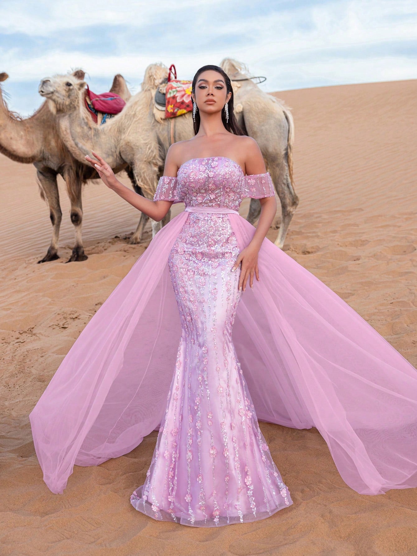 Gorgeous Strapless Mesh Overlay Mermaid Hem Floral Sequin Beaded Formal Dresses & Evening Gowns
