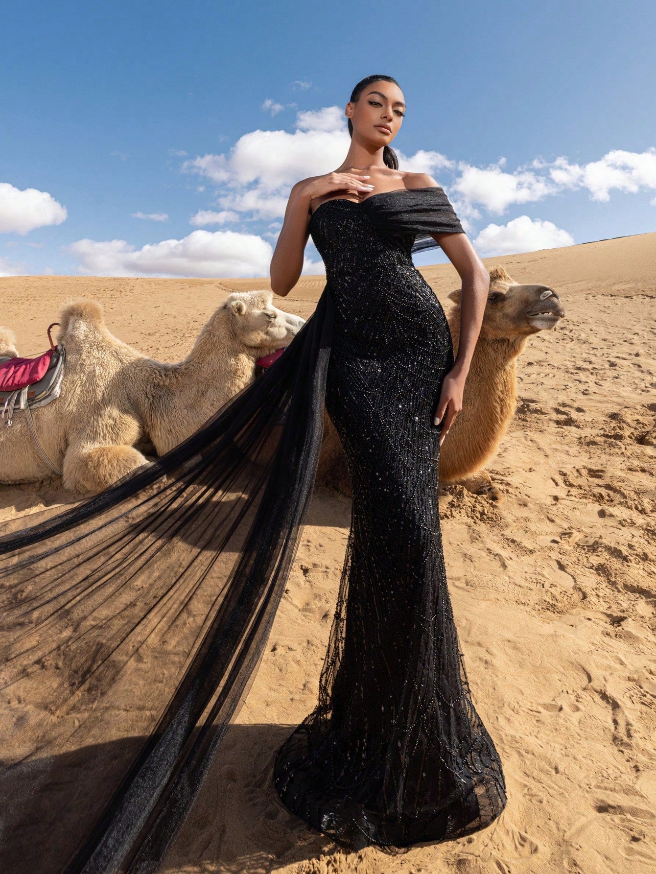 Luxury One-Shoulder Tulle Overlay Beaded Gowns Formal Dresses & Evening Gowns