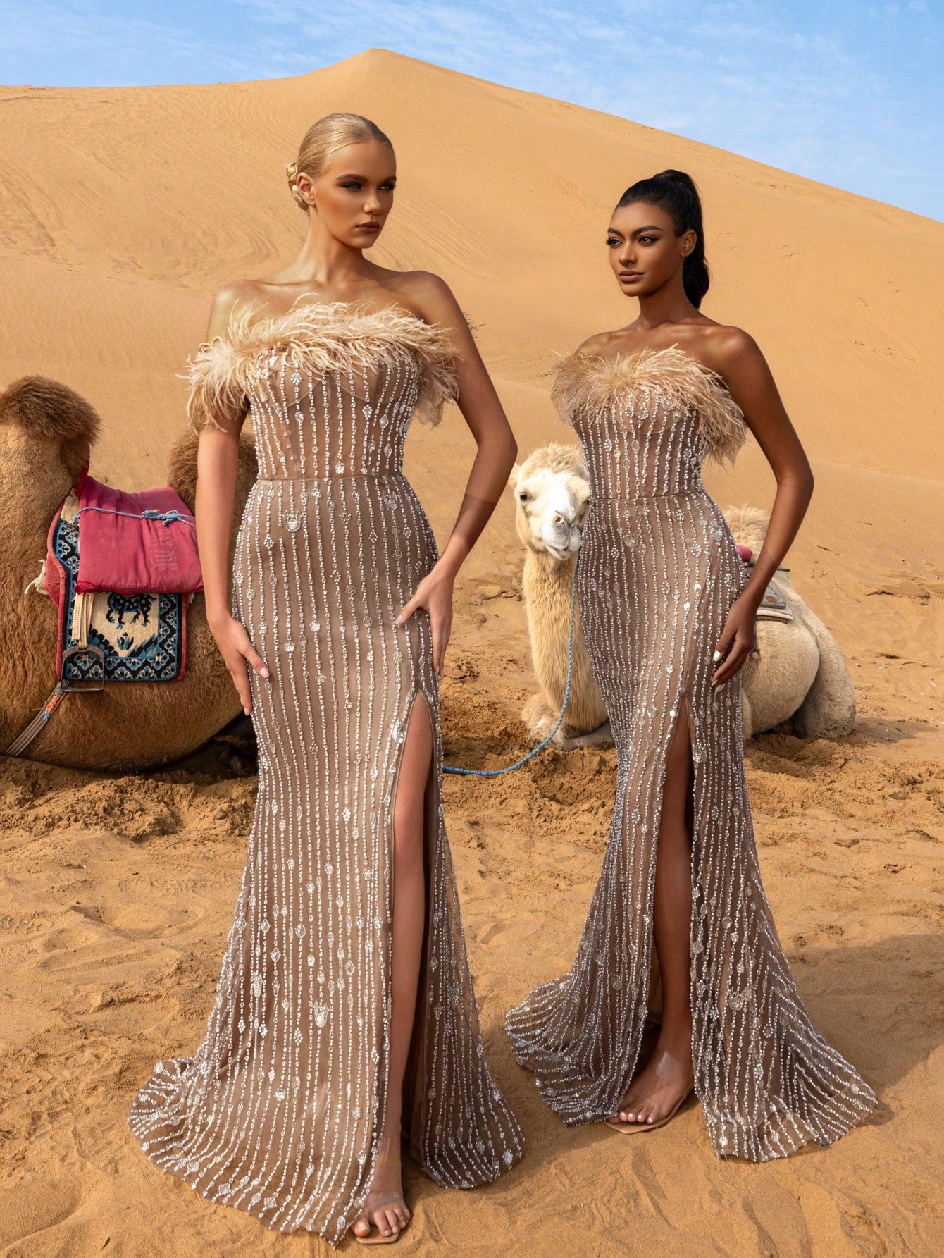 Elegant Mermaid Hem Beaded Sequin Evening Dress