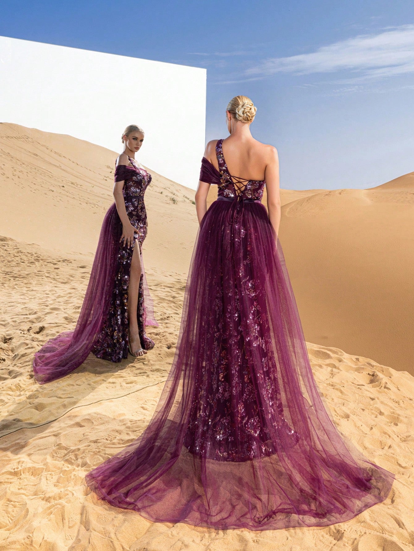Gorgeous One Shoulder Mesh Overlay Mermaid Hem Floral Beaded Formal Dresses & Evening Gowns