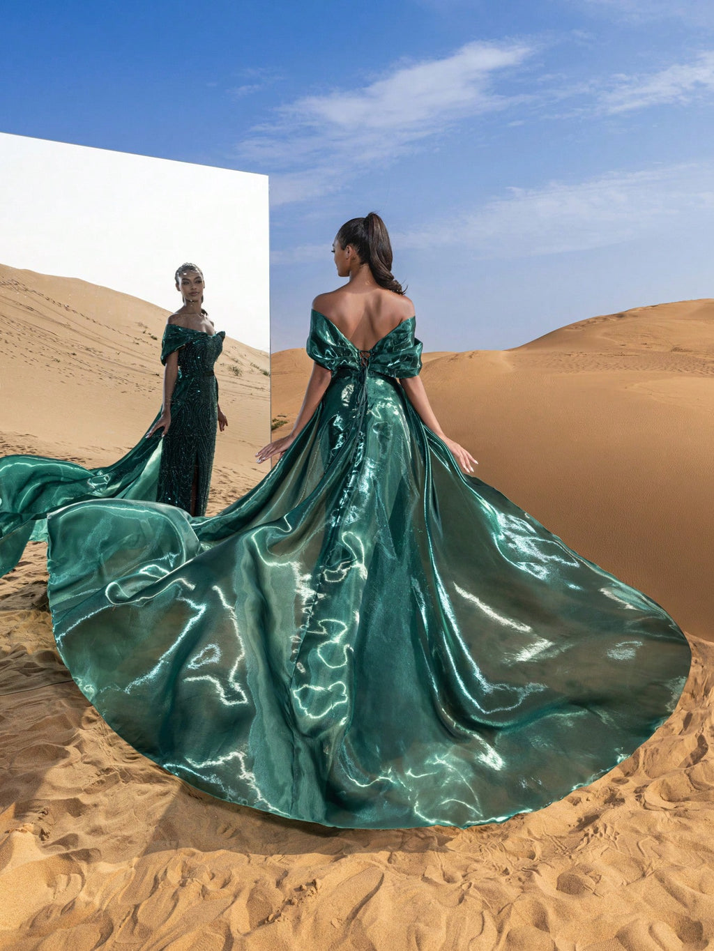 Gorgeous Off Shoulder Mermaid Hem Satin Train Beaded Formal Dresses & Evening Gowns