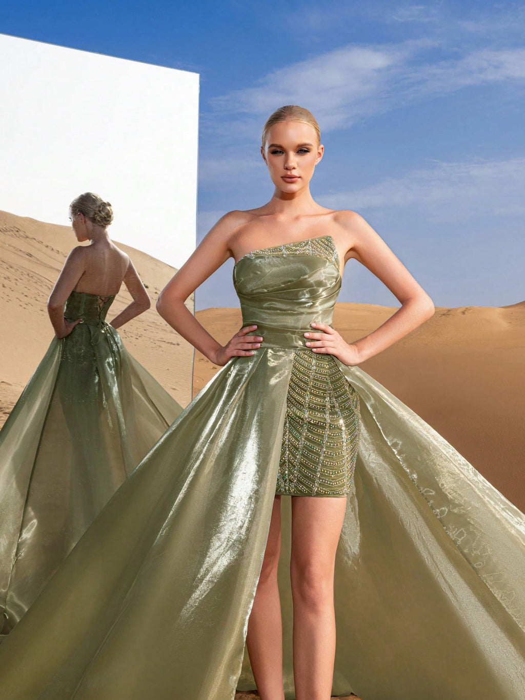 Gorgeous Strapless Lace Up Back Beaded Bodice Formal Prom Dresses & Evening Gowns
