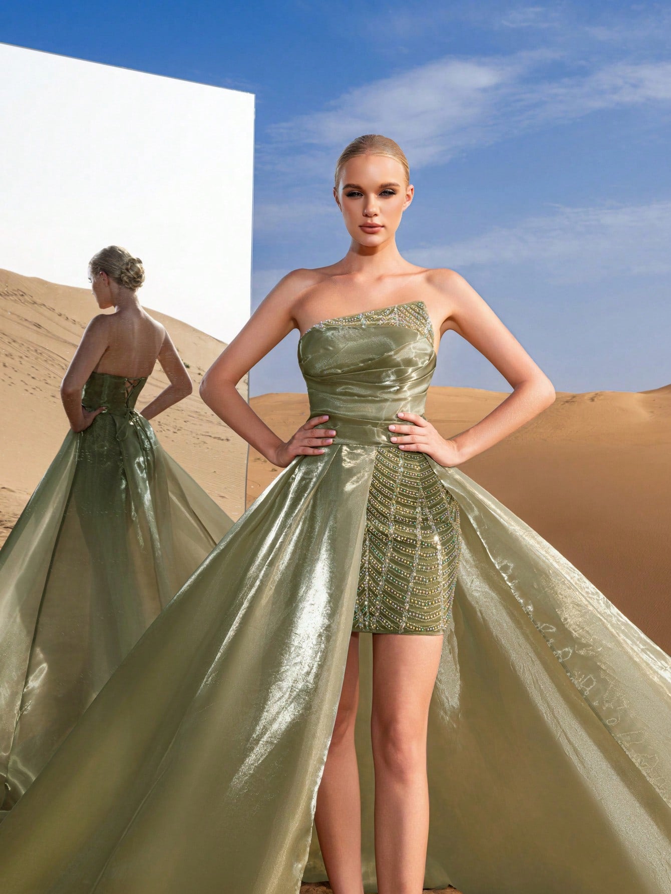Gorgeous Strapless Lace Up Back Beaded Bodice Formal Prom Dresses & Evening Gowns