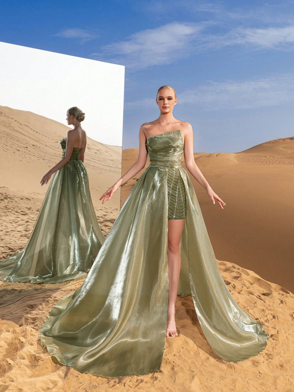 Gorgeous Strapless Lace Up Back Beaded Bodice Formal Prom Dresses & Evening Gowns