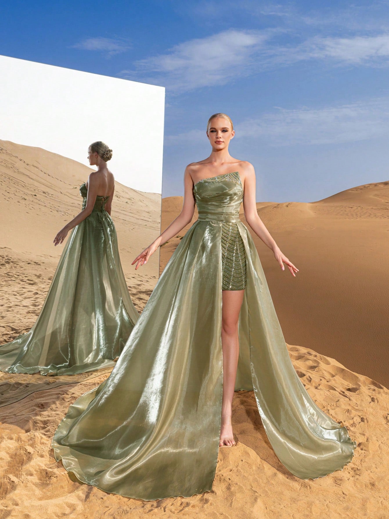 Gorgeous Strapless Lace Up Back Beaded Bodice Formal Prom Dresses & Evening Gowns