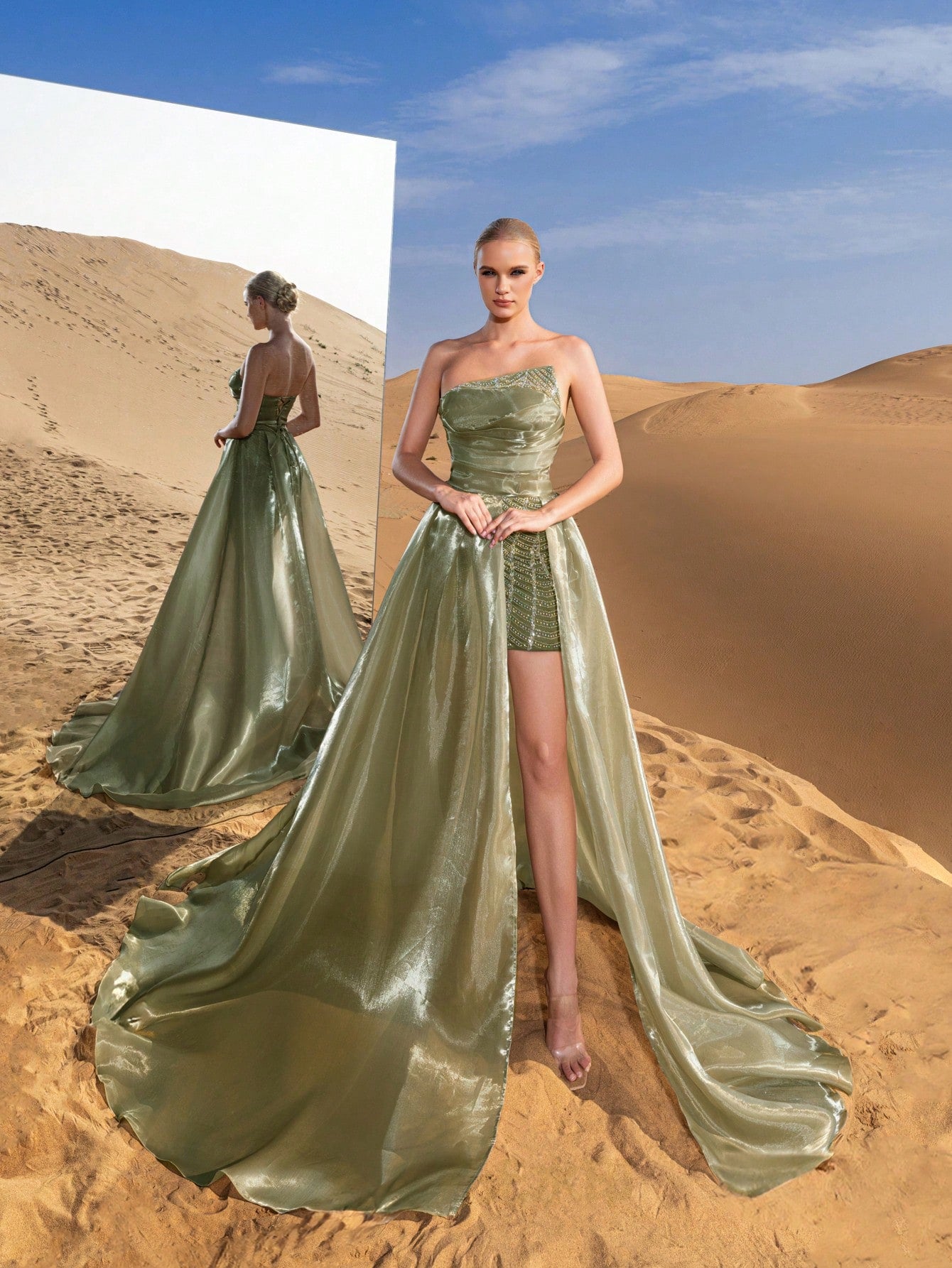 Gorgeous Strapless Lace Up Back Beaded Bodice Formal Prom Dresses & Evening Gowns