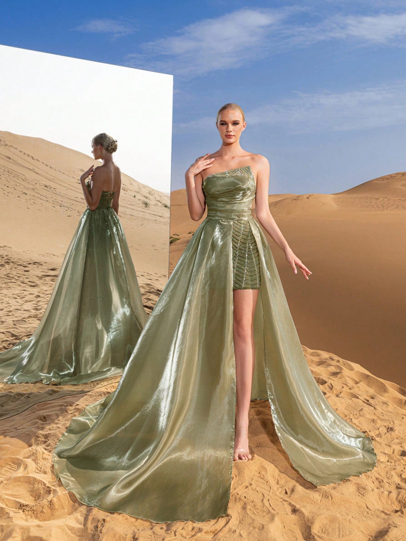 Gorgeous Strapless Lace Up Back Beaded Bodice Formal Prom Dresses & Evening Gowns