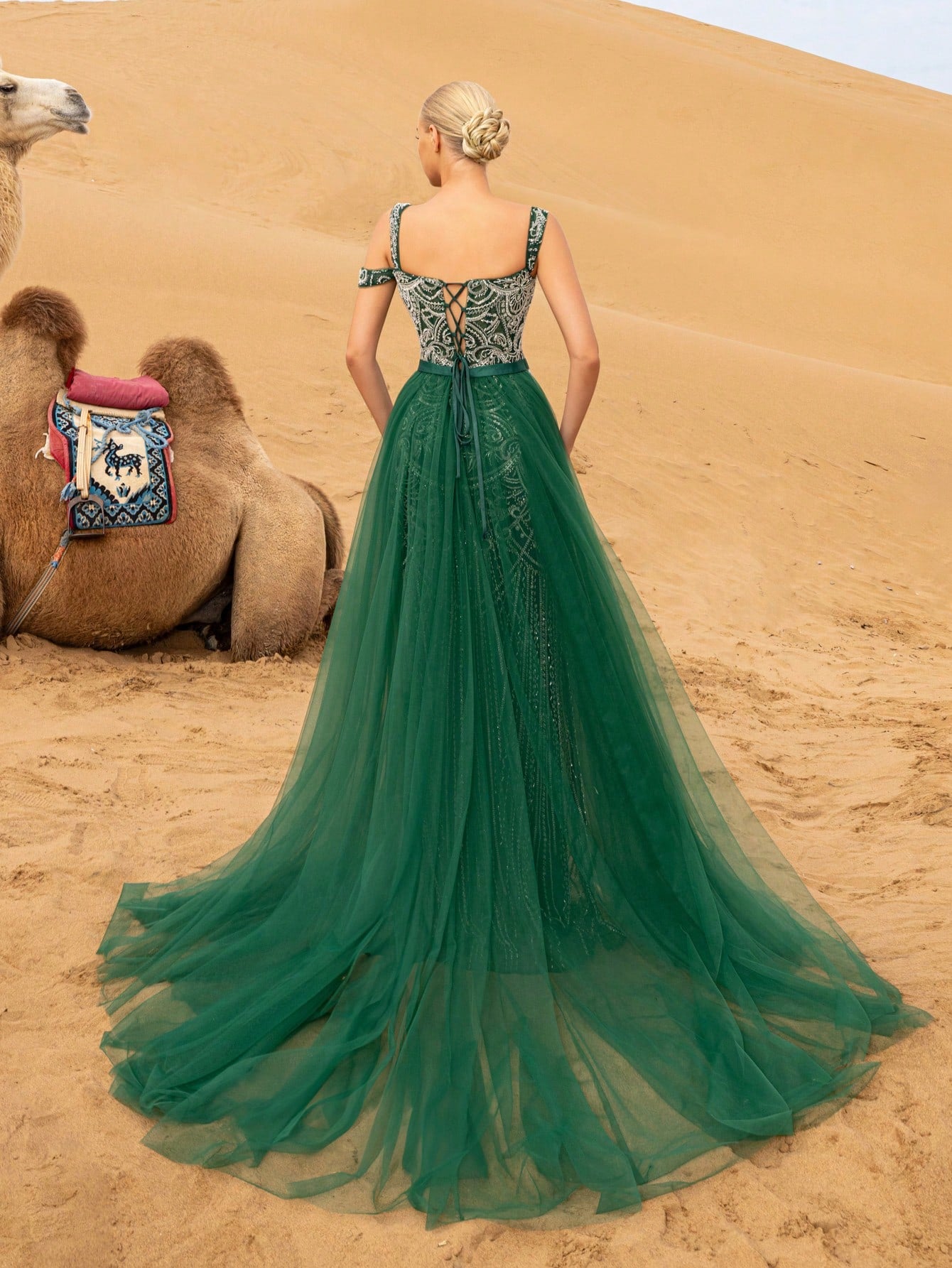 Gorgeous Off Shoulder Mermaid Hem Mesh Train Graphic Beaded Formal Dresses & Evening Gowns