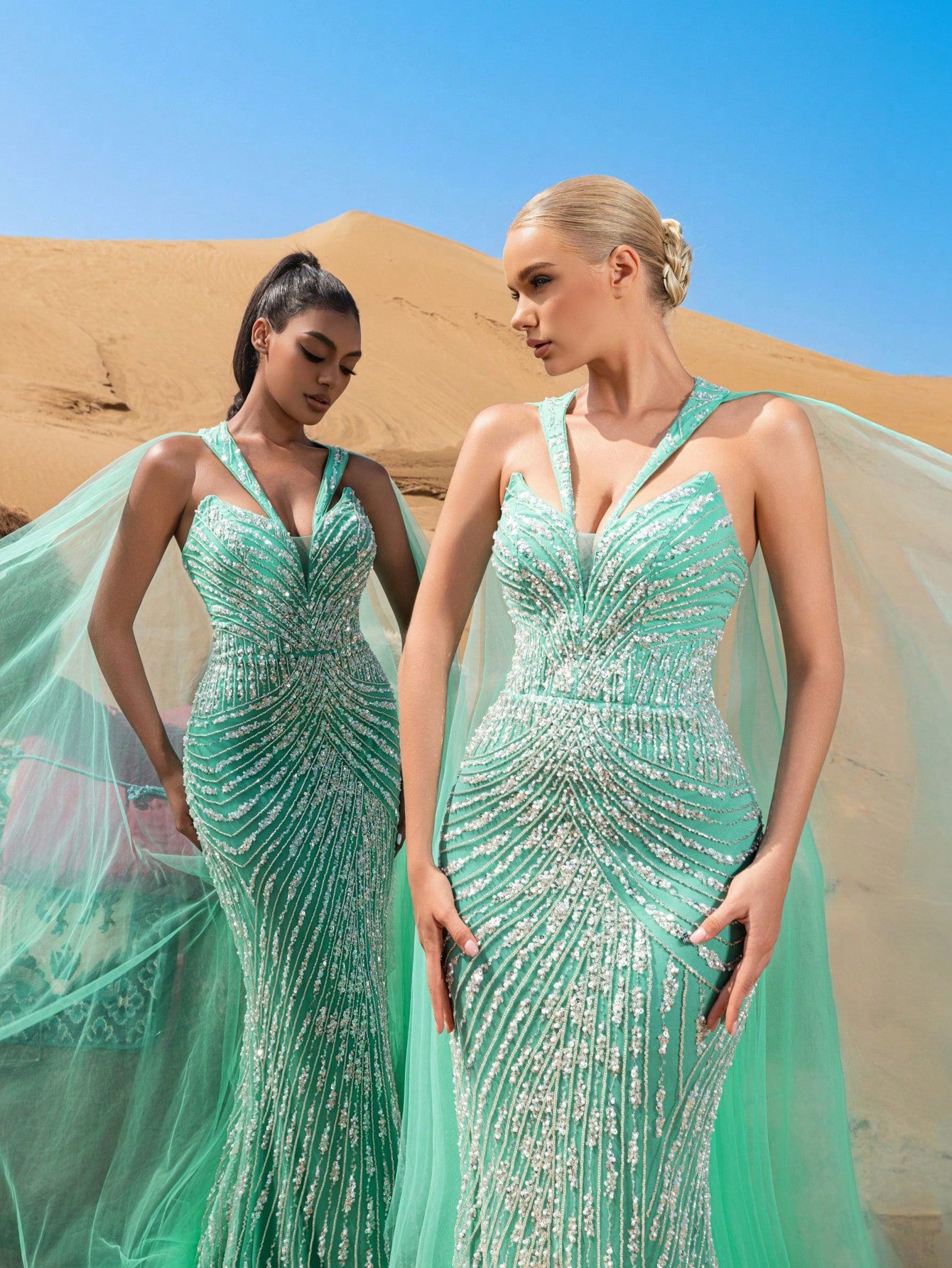 Gorgeous Mermaid Hem Tulle Overlay Beaded Formal Dresses & Evening Gowns