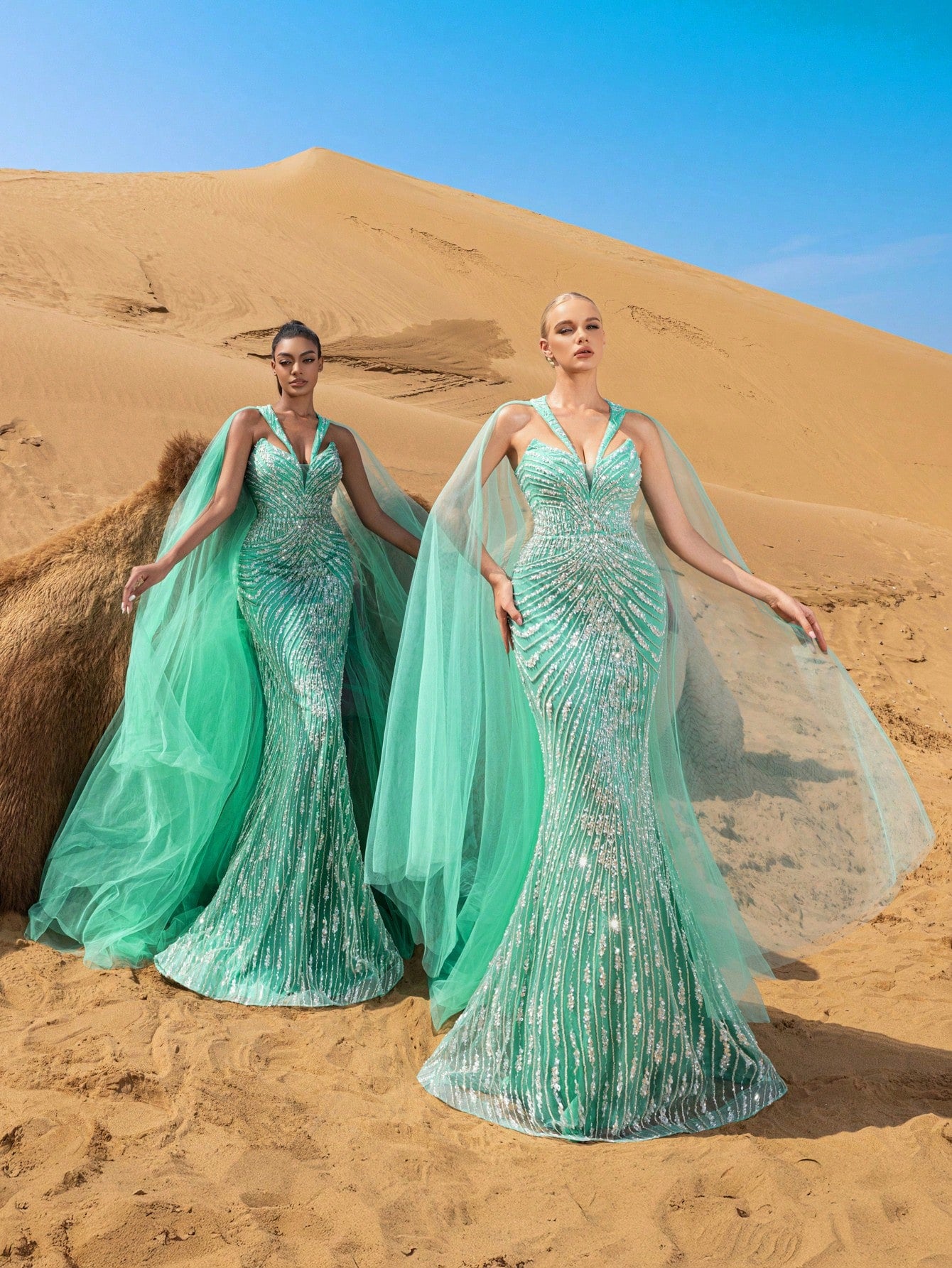 Gorgeous Mermaid Hem Tulle Overlay Beaded Formal Dresses & Evening Gowns
