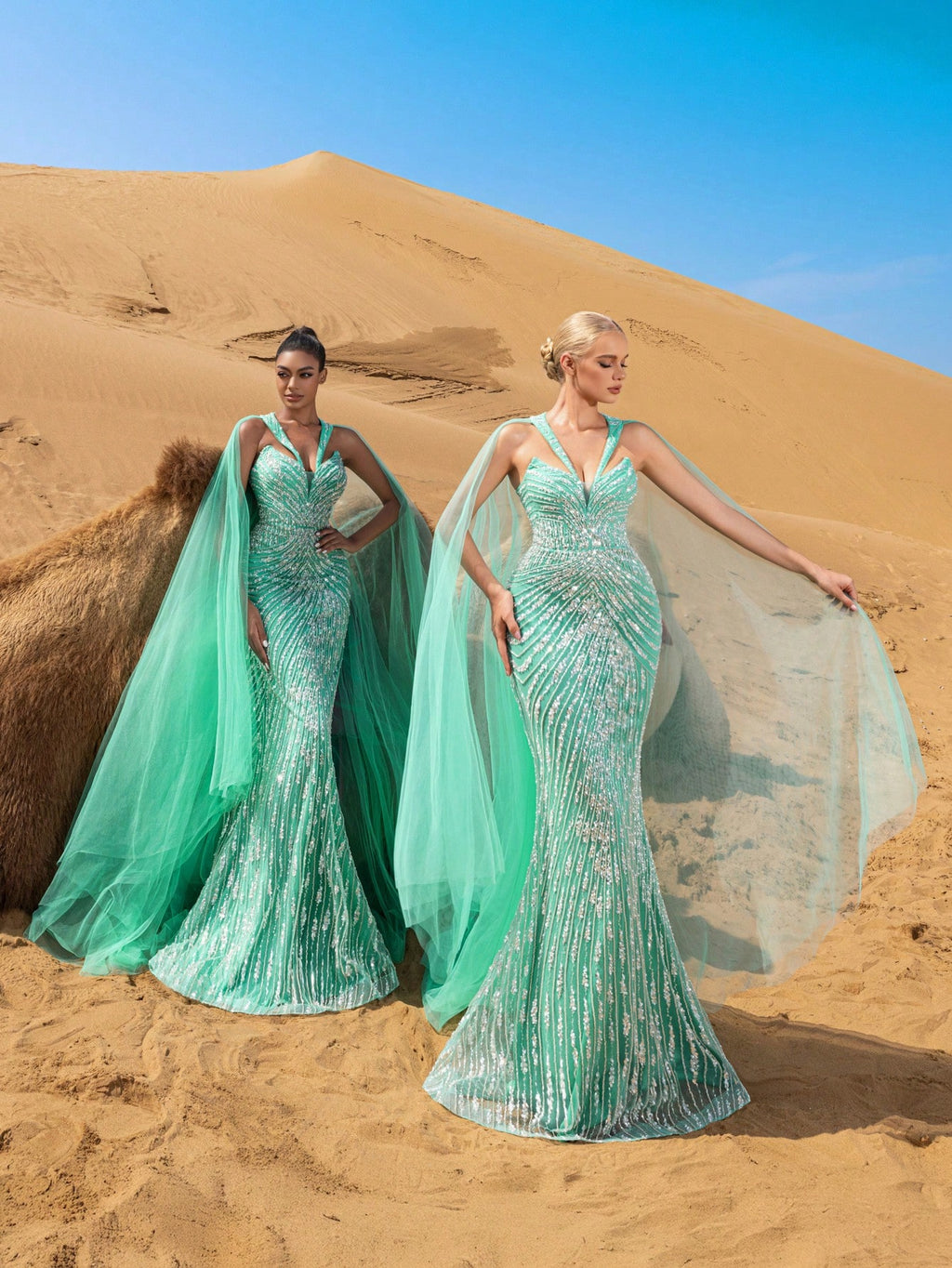 Gorgeous Mermaid Hem Tulle Overlay Beaded Formal Dresses & Evening Gowns
