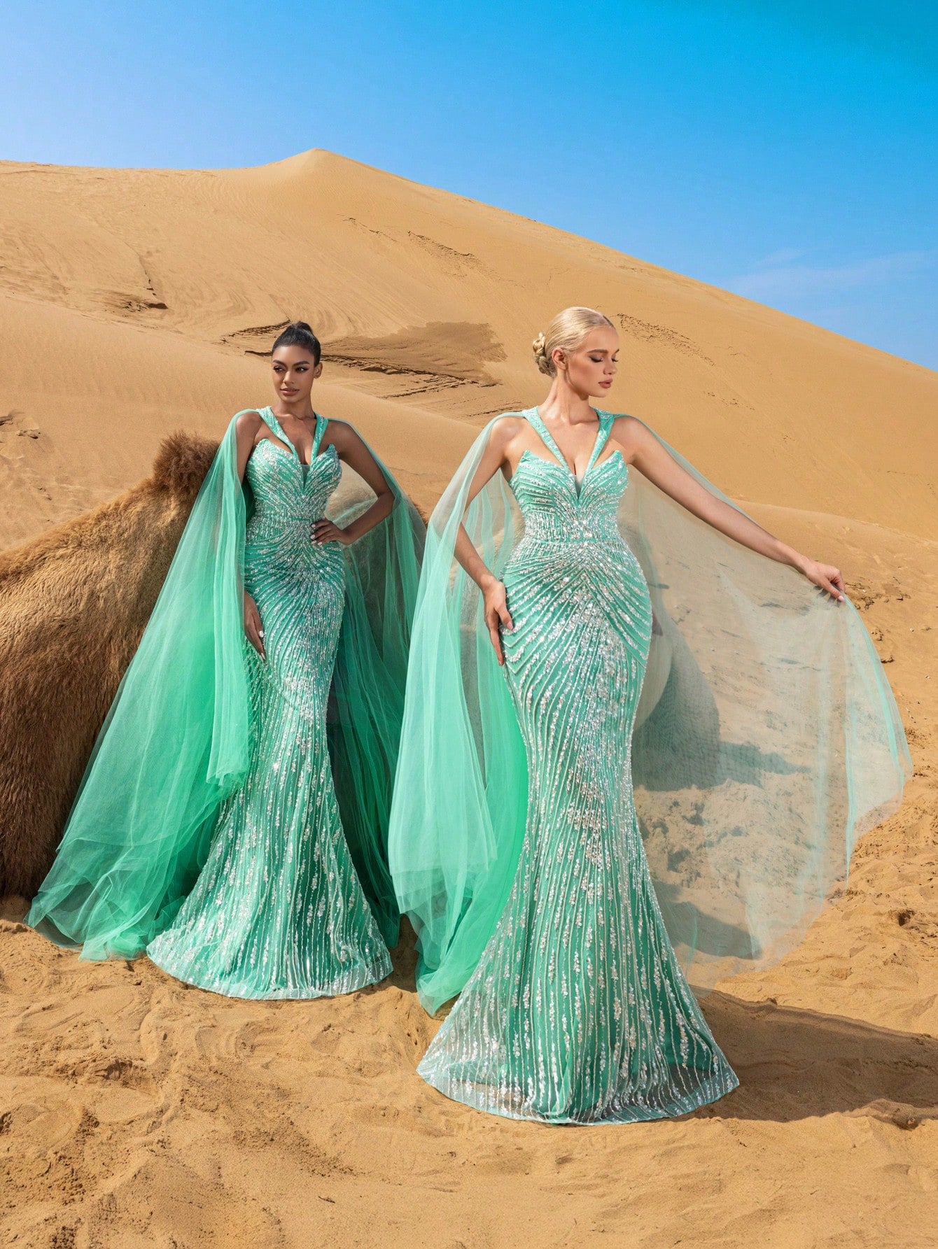 Gorgeous Mermaid Hem Tulle Overlay Beaded Formal Dresses & Evening Gowns