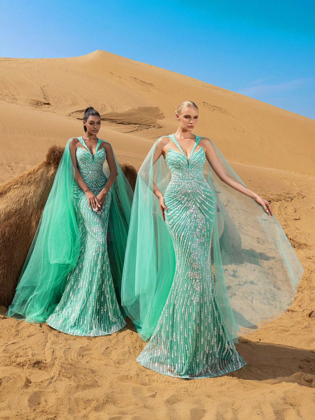 Gorgeous Mermaid Hem Tulle Overlay Beaded Formal Dresses & Evening Gowns