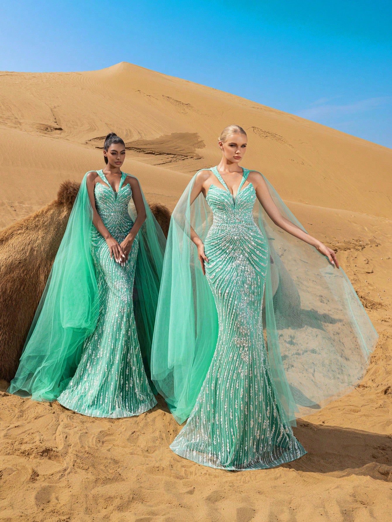 Gorgeous Mermaid Hem Tulle Overlay Beaded Formal Dresses & Evening Gowns