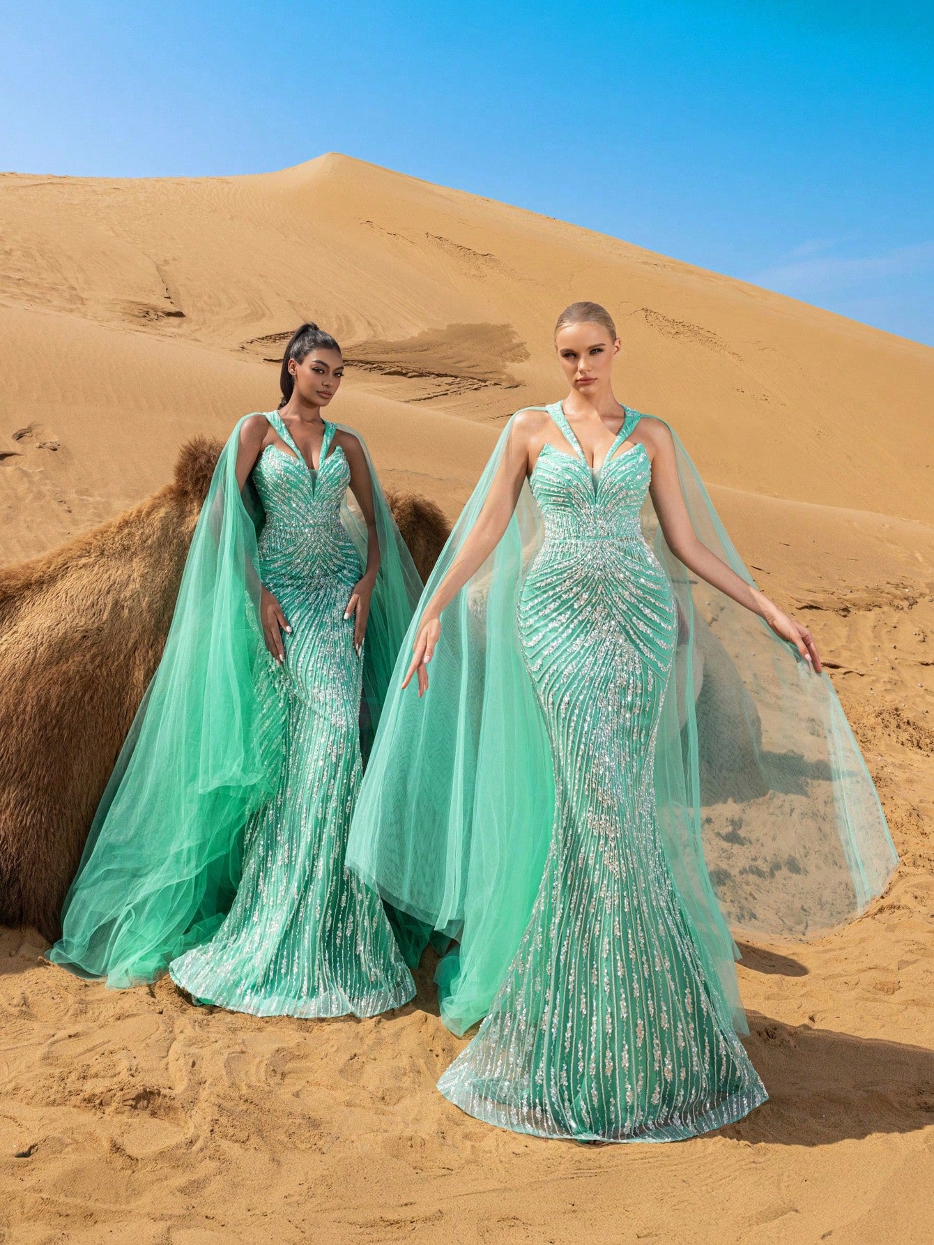 Gorgeous Mermaid Hem Tulle Overlay Beaded Formal Dresses & Evening Gowns
