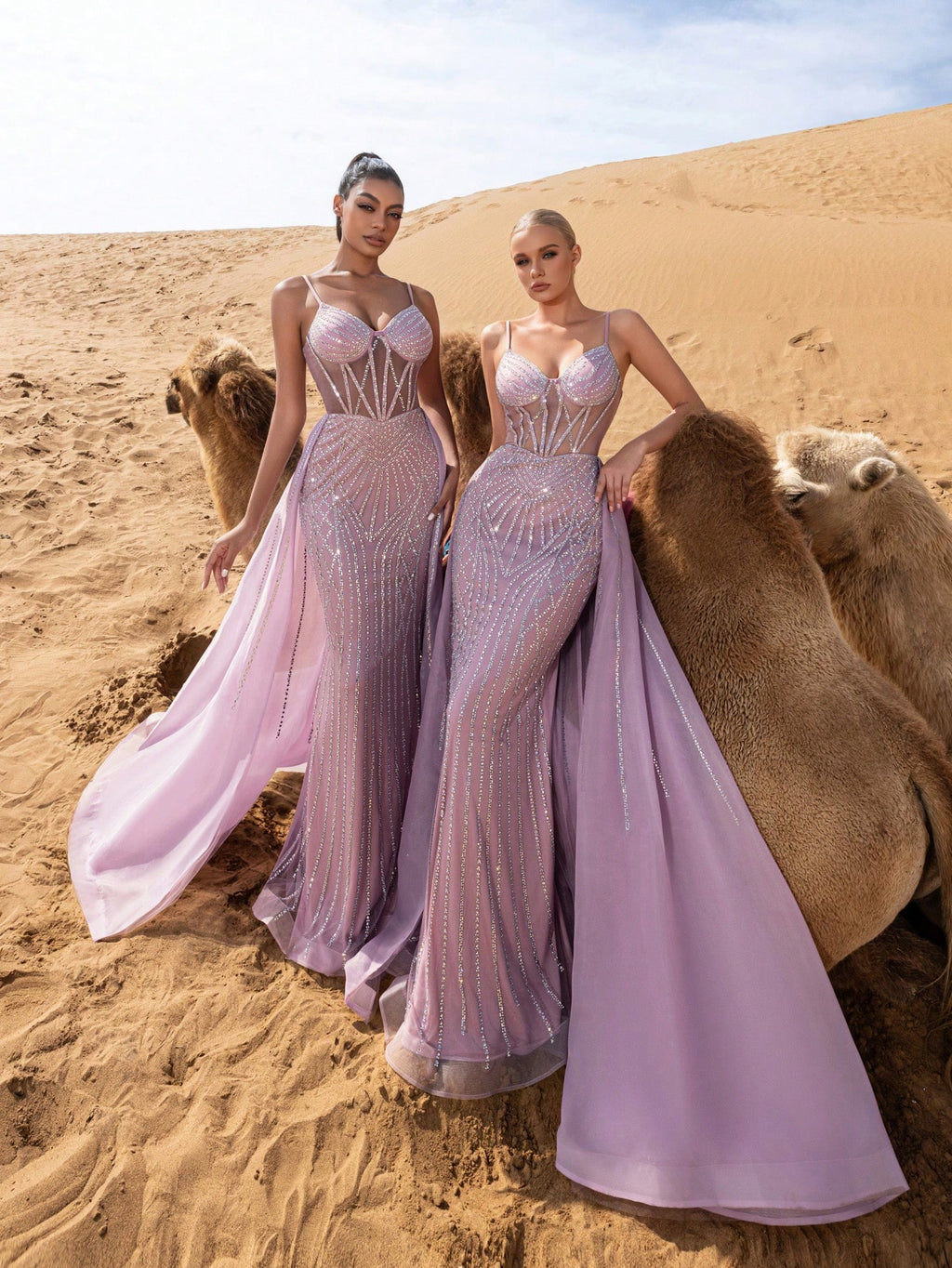 Gorgeous Sheer Bodice Mermaid Hem Organza Train Slip Beaded Formal Dresses & Evening Gowns
