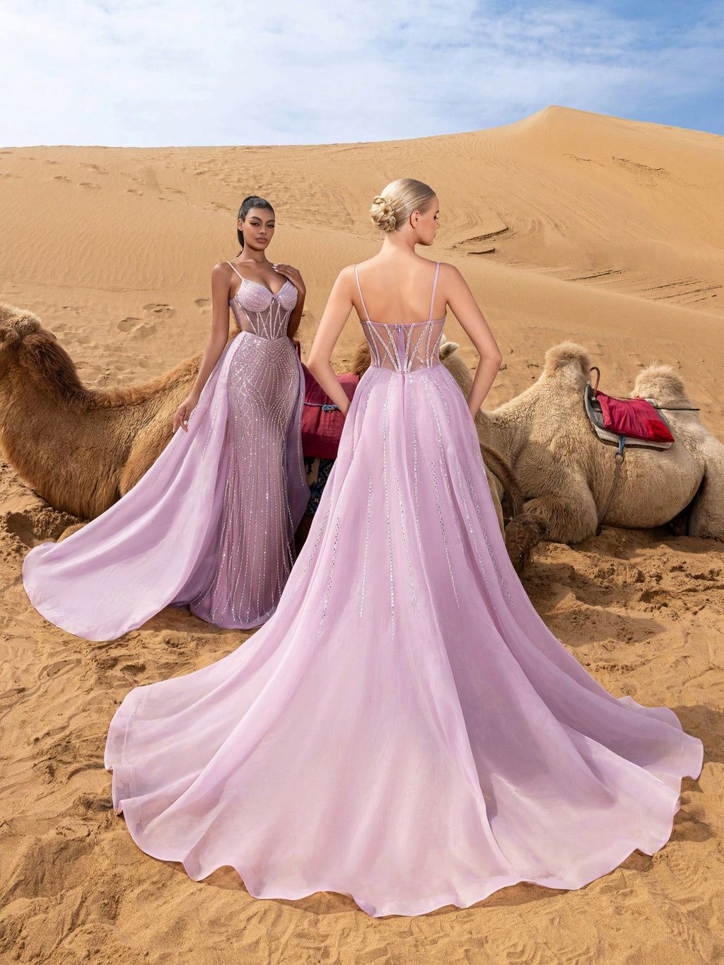 Gorgeous Sheer Bodice Mermaid Hem Organza Train Slip Beaded Formal Dresses & Evening Gowns