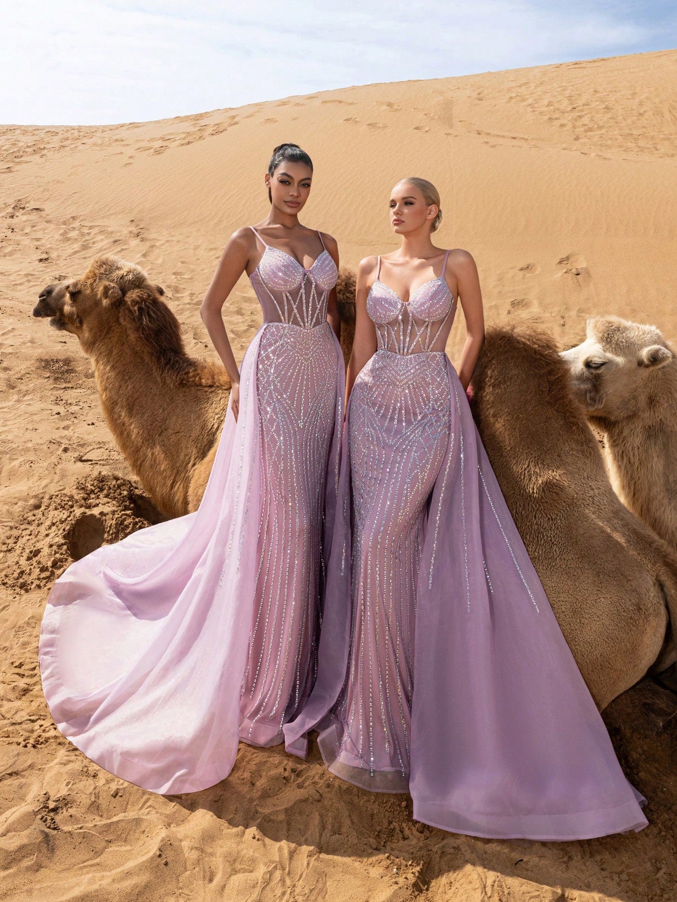 Gorgeous Sheer Bodice Mermaid Hem Organza Train Slip Beaded Formal Dresses & Evening Gowns