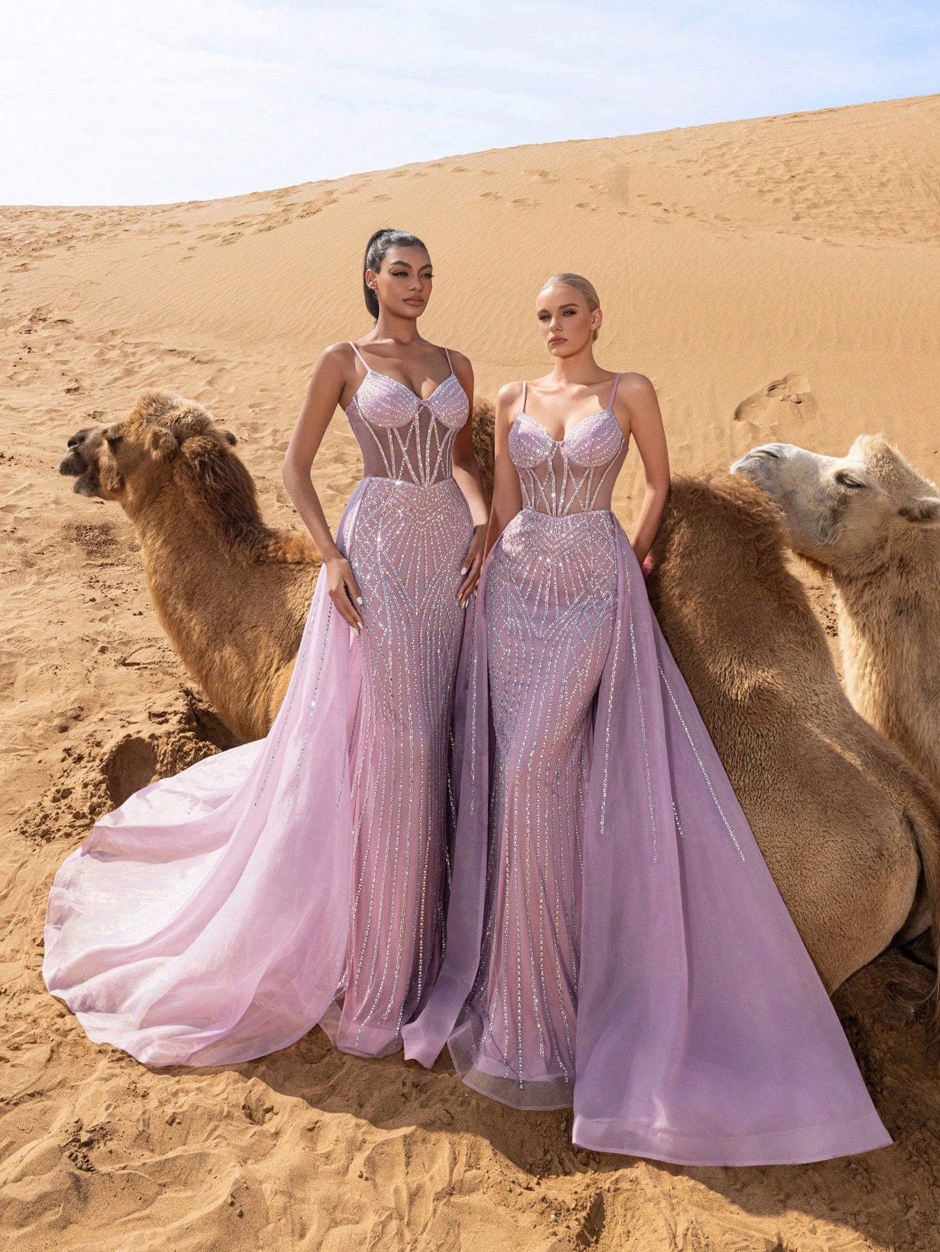 Gorgeous Sheer Bodice Mermaid Hem Organza Train Slip Beaded Formal Dresses & Evening Gowns