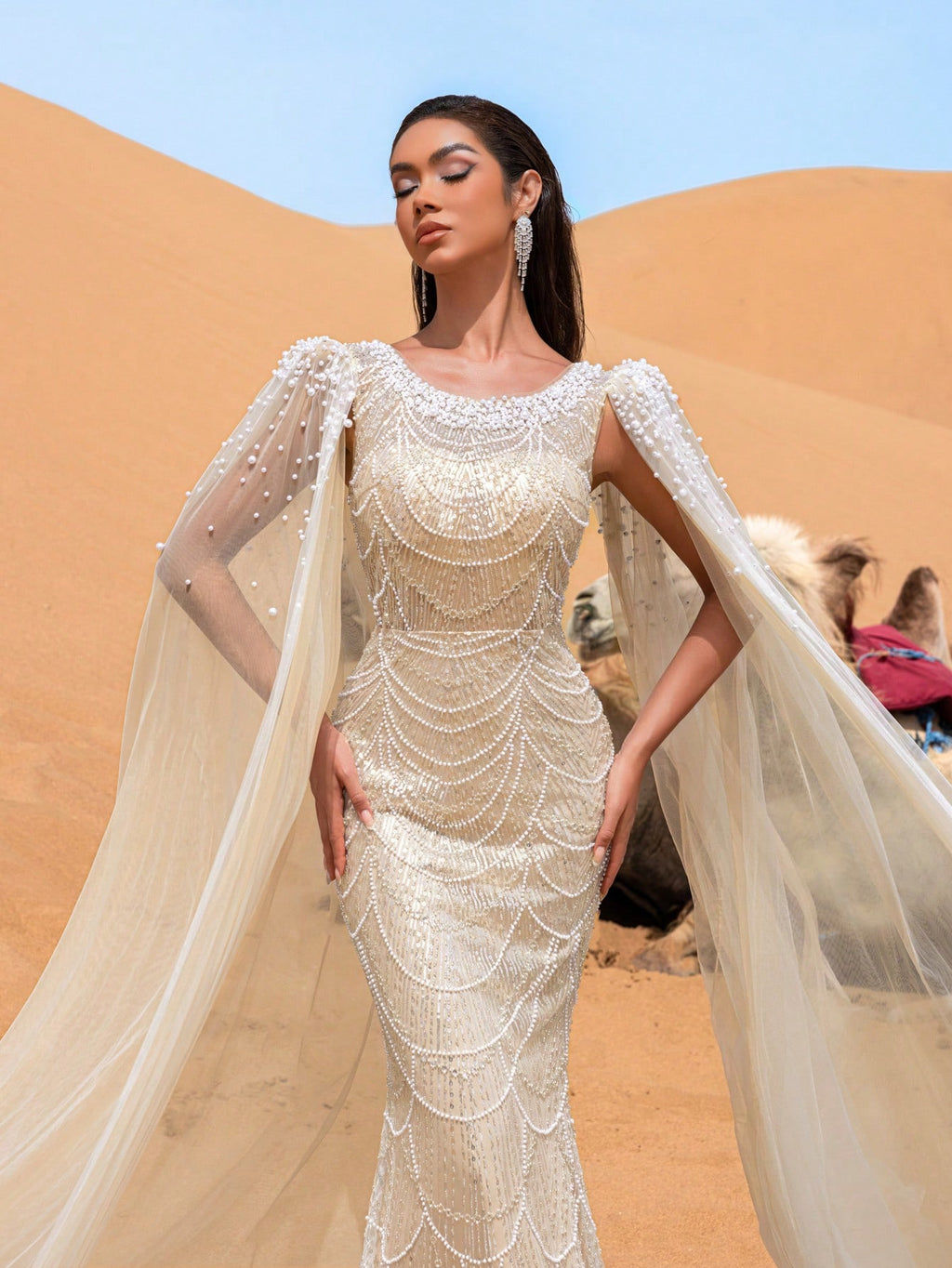 Stunning Mermaid Evening Dress with Intricate Beading & Sequined Accents