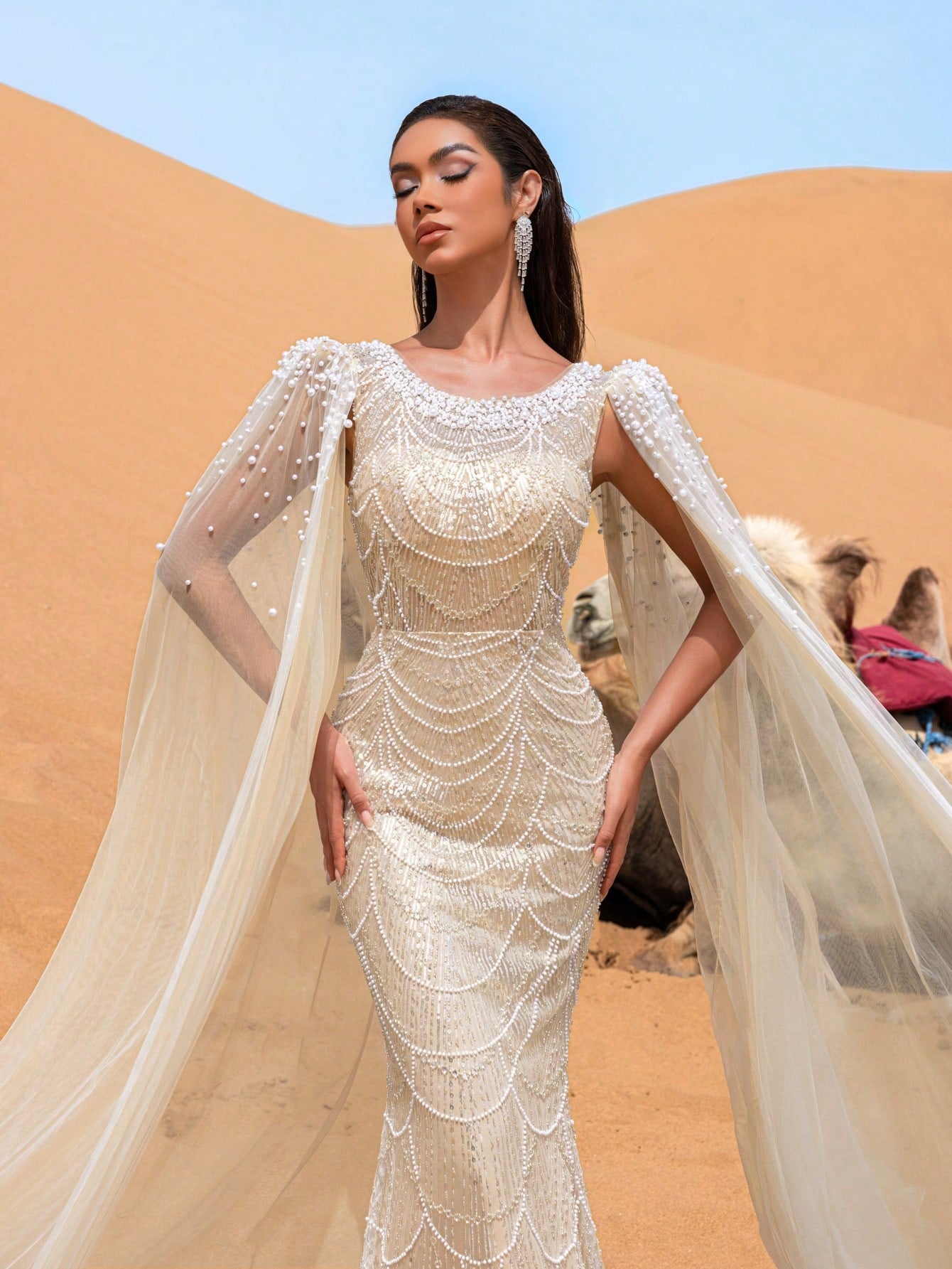Stunning Mermaid Evening Dress with Intricate Beading & Sequined Accents