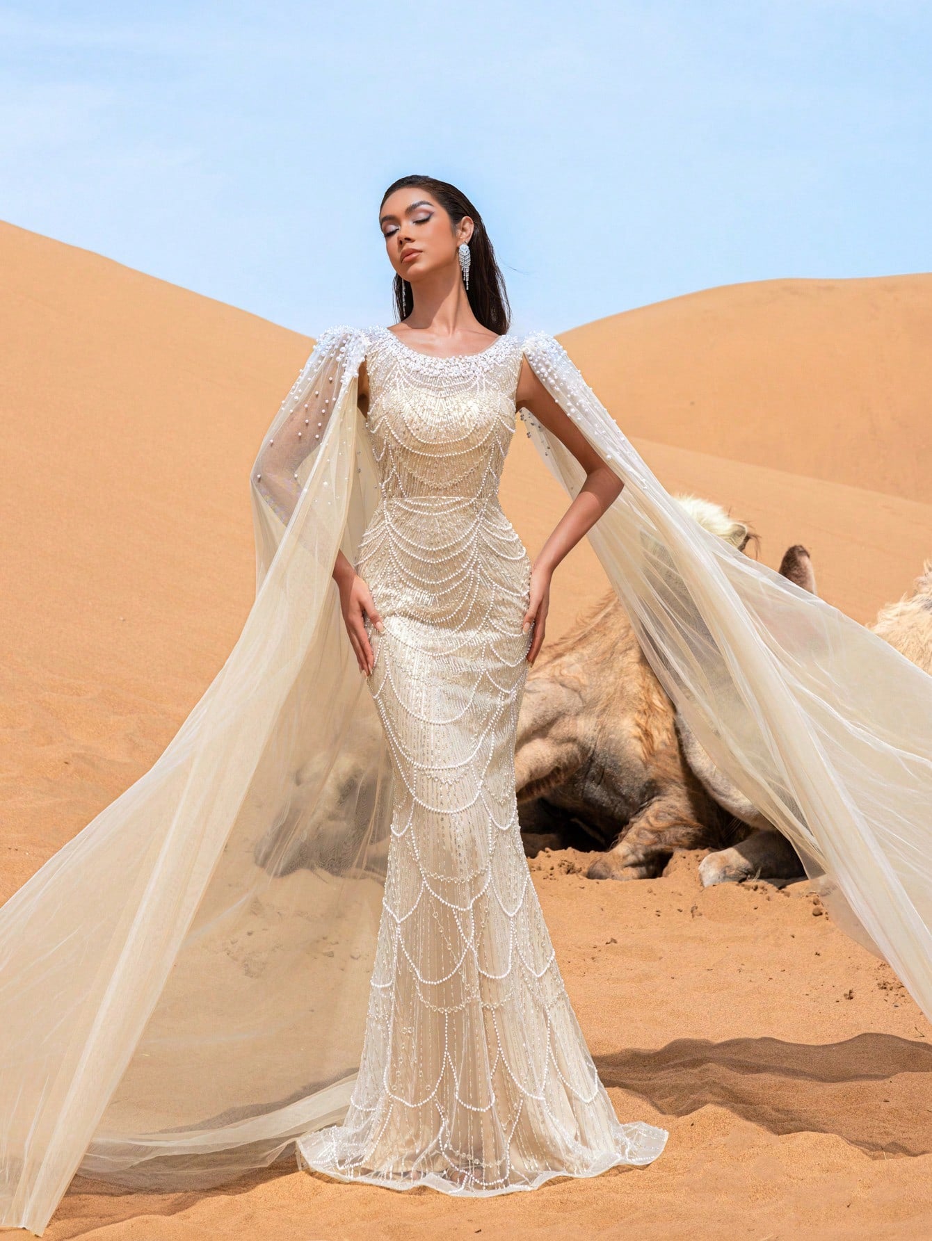 Stunning Mermaid Evening Dress with Intricate Beading & Sequined Accents