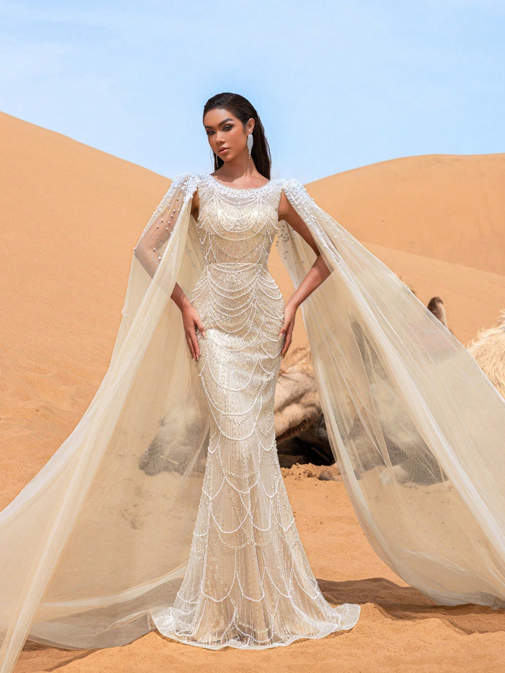 Stunning Mermaid Evening Dress with Intricate Beading & Sequined Accents