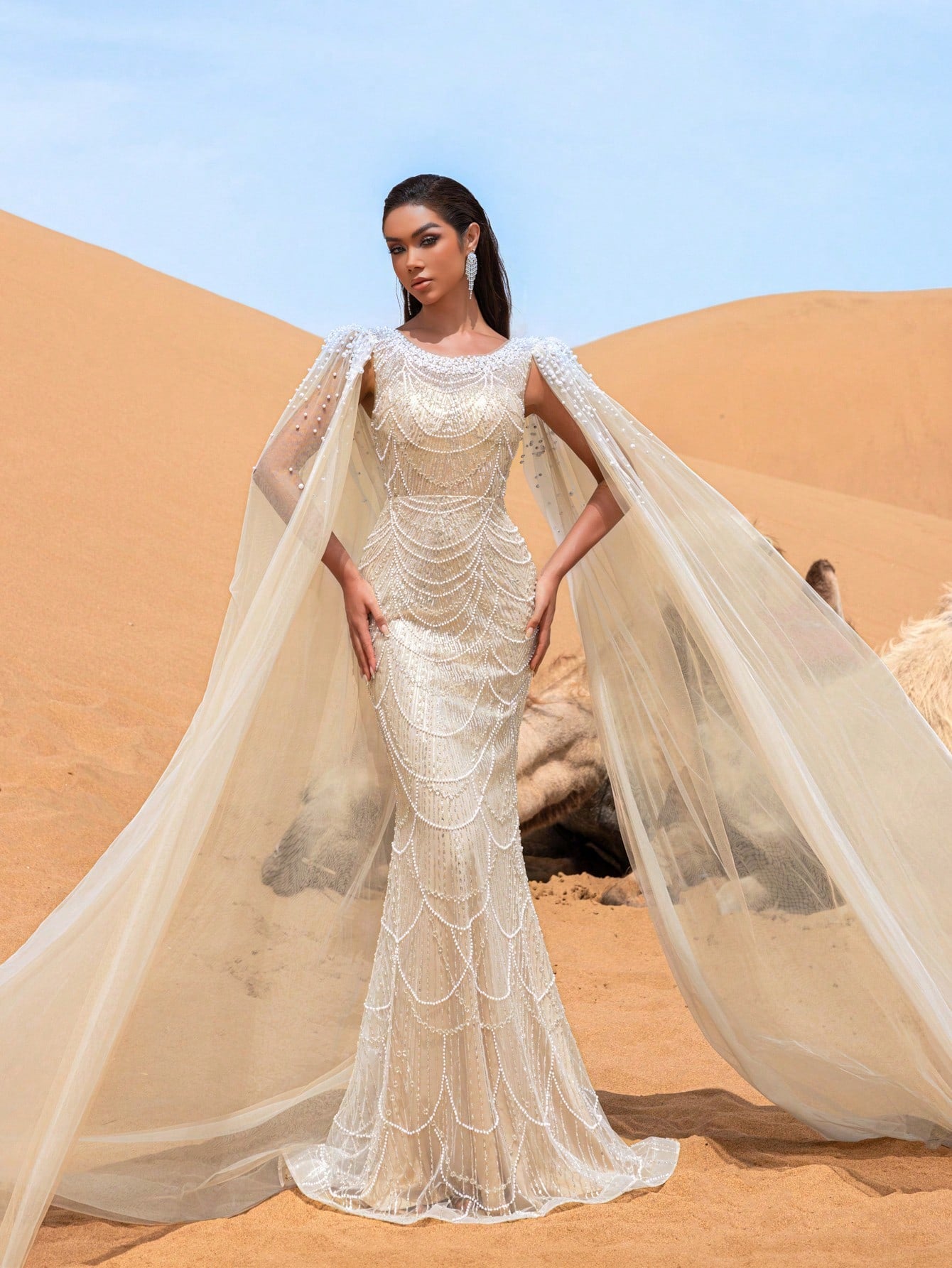 Stunning Mermaid Evening Dress with Intricate Beading & Sequined Accents