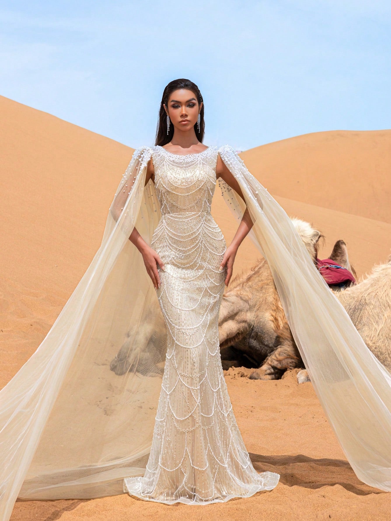 Stunning Mermaid Evening Dress with Intricate Beading & Sequined Accents