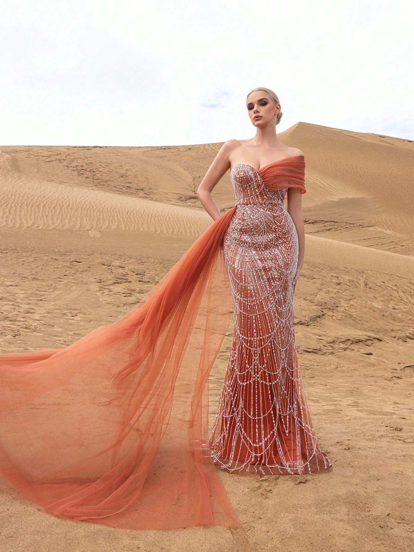 Asymmetrical One Shoulder Draped Side Sequin Prom Beaded Formal Dresses & Evening Gowns Dress & Embellished Dress