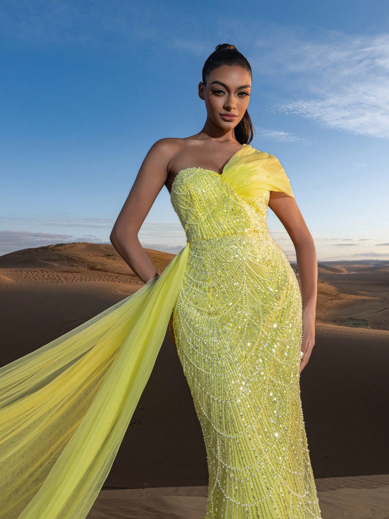 Asymmetrical One Shoulder Draped Side Sequin Prom Beaded Formal Dresses & Evening Gowns Dress & Embellished Dress