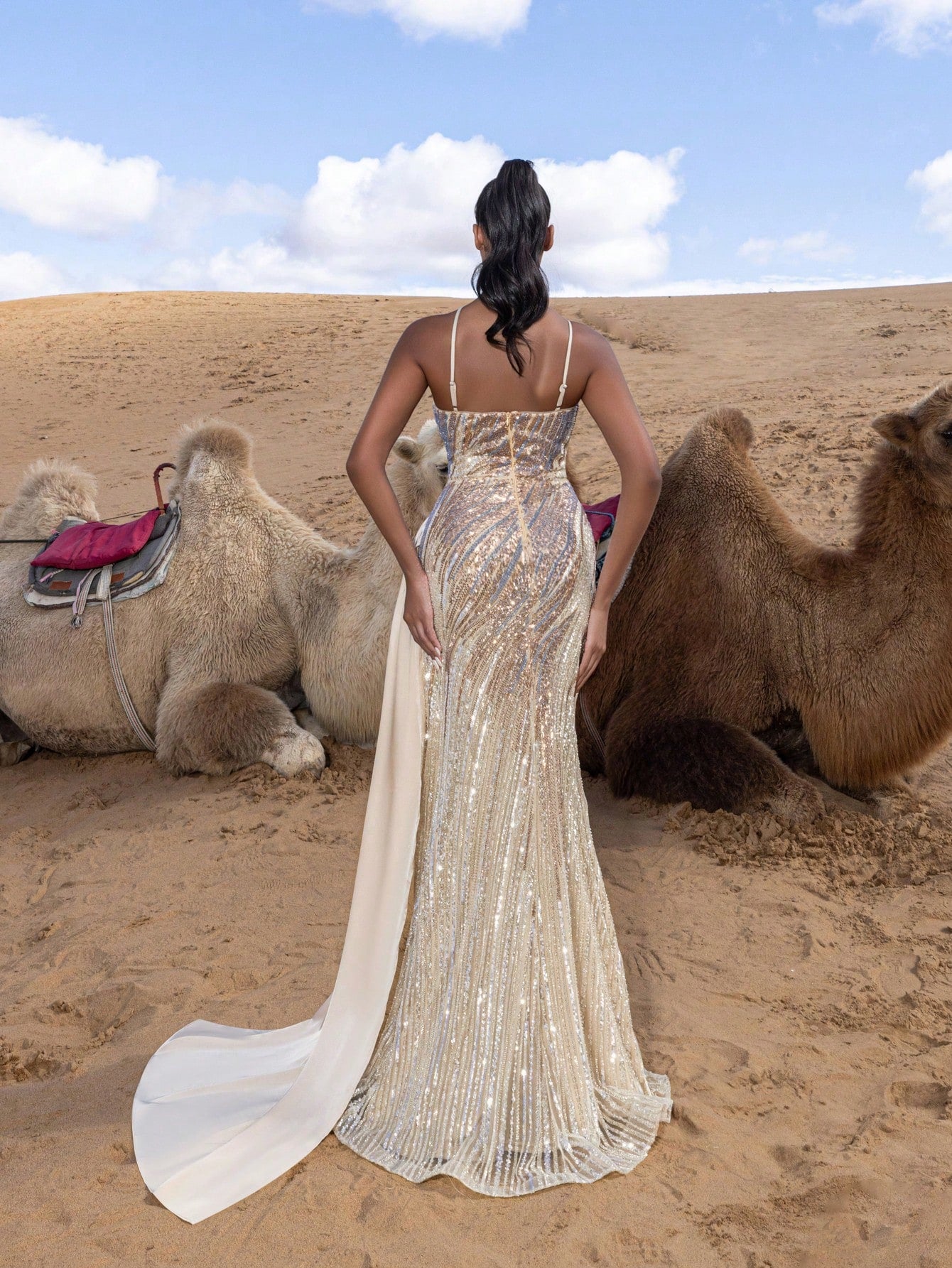 Gorgeous Beaded Sequin Full-Length Gown with High Slit & Sleek Design