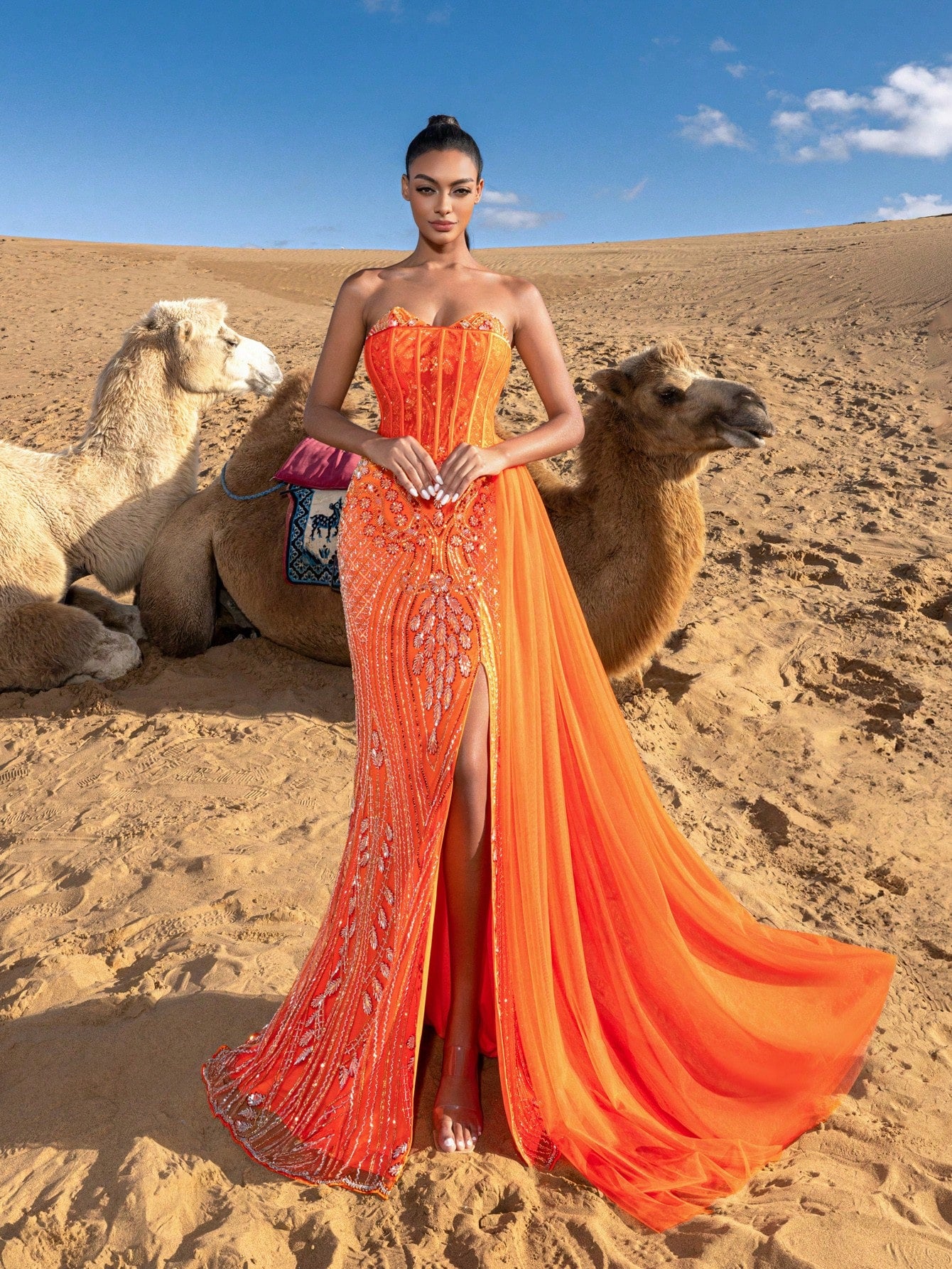Gorgeous Corset Bodice Split Mermaid Hem Beaded Formal Dresses & Evening Gowns