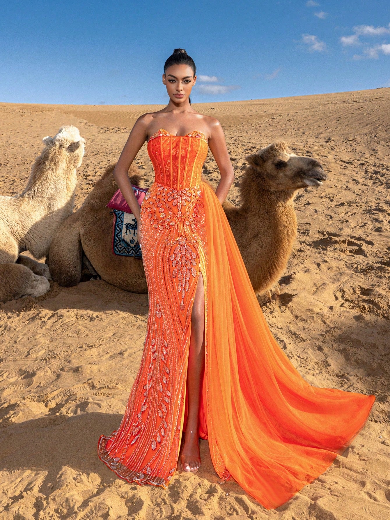 Gorgeous Corset Bodice Split Mermaid Hem Beaded Formal Dresses & Evening Gowns