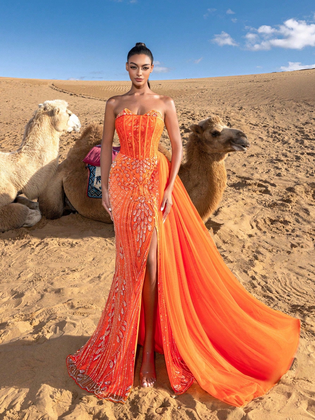 Gorgeous Corset Bodice Split Mermaid Hem Beaded Formal Dresses & Evening Gowns
