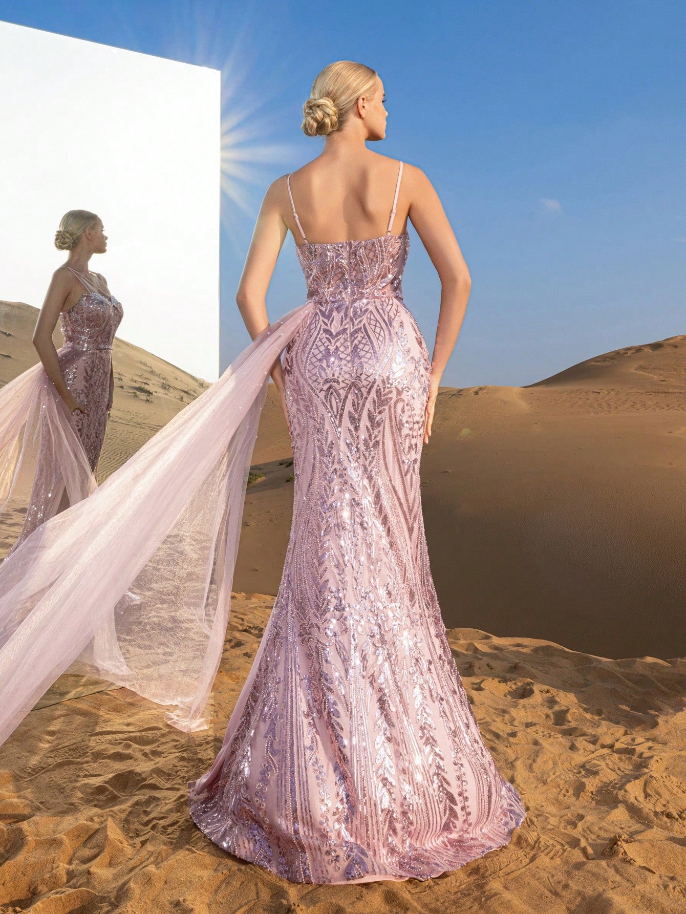 Luxury Gorgeous  Asymmetrical Neck Mermaid Hem Splice Mesh Floral Beaded Sequin Formal Party Dress