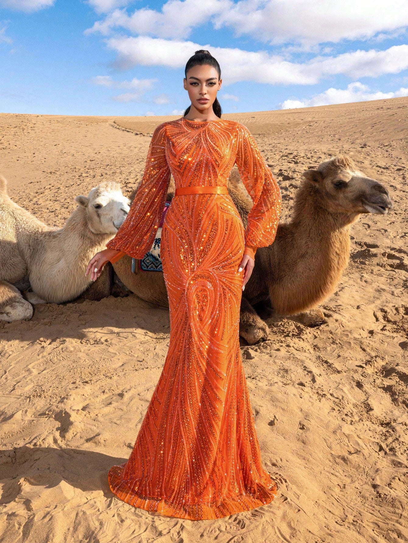 Gorgeous Lantern Sleeves Mermaid Hem Beaded Formal Dresses & Evening Gowns