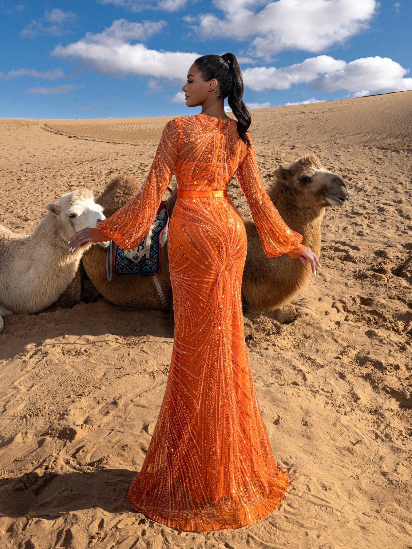 Gorgeous Lantern Sleeves Mermaid Hem Beaded Formal Dresses & Evening Gowns