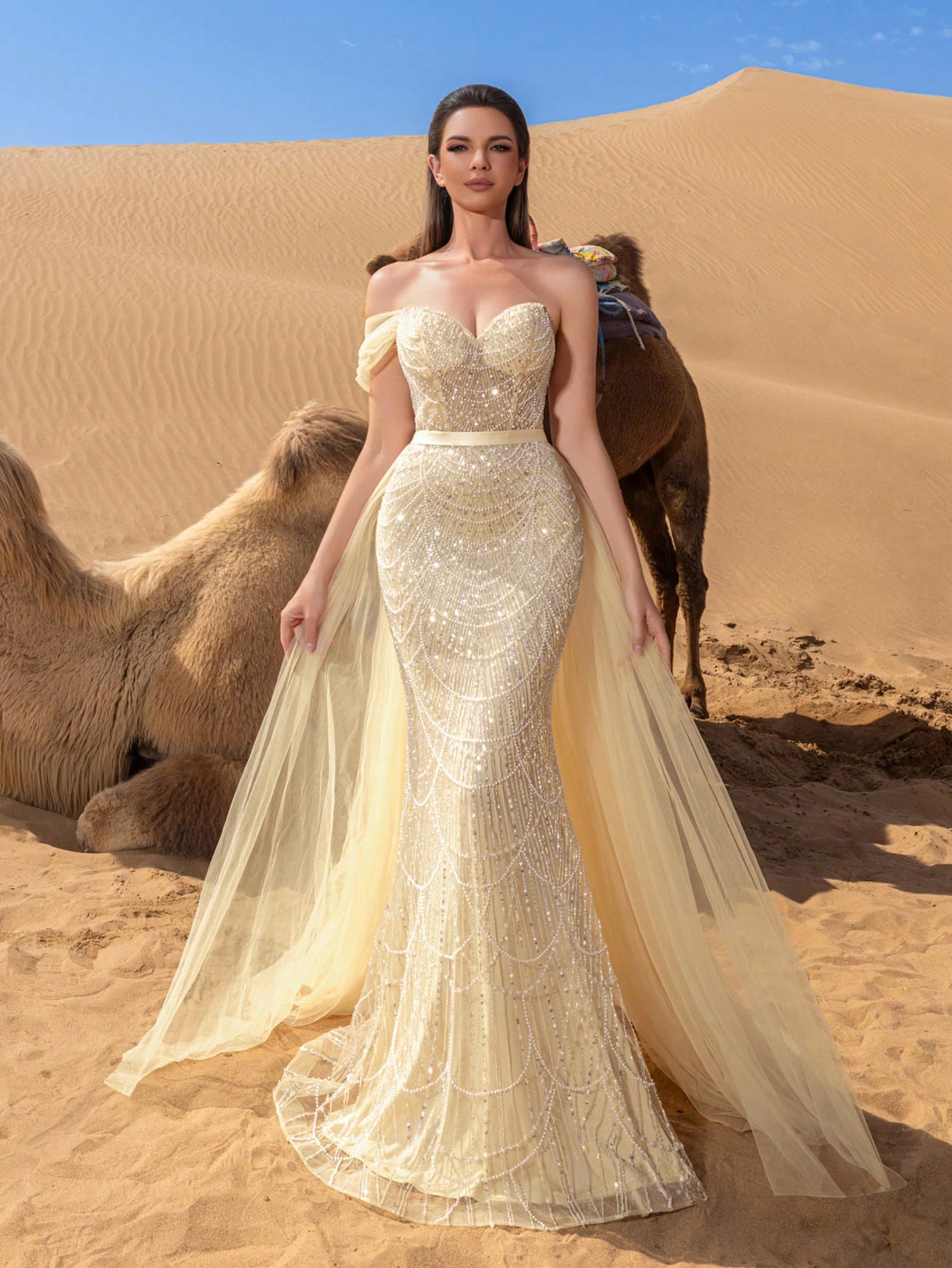 Luxury Lace-up Back Sheer Overlay Beaded Formal Party Dresses & Evening Gowns