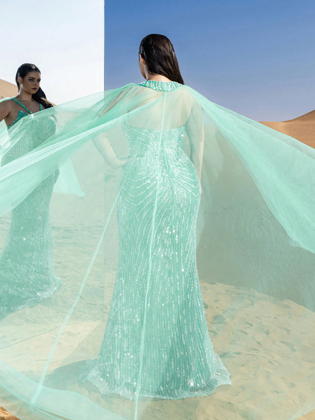 Plus Gorgeous Mermaid Hem Tulle Overlay Beaded Formal Dresses & Evening Gowns