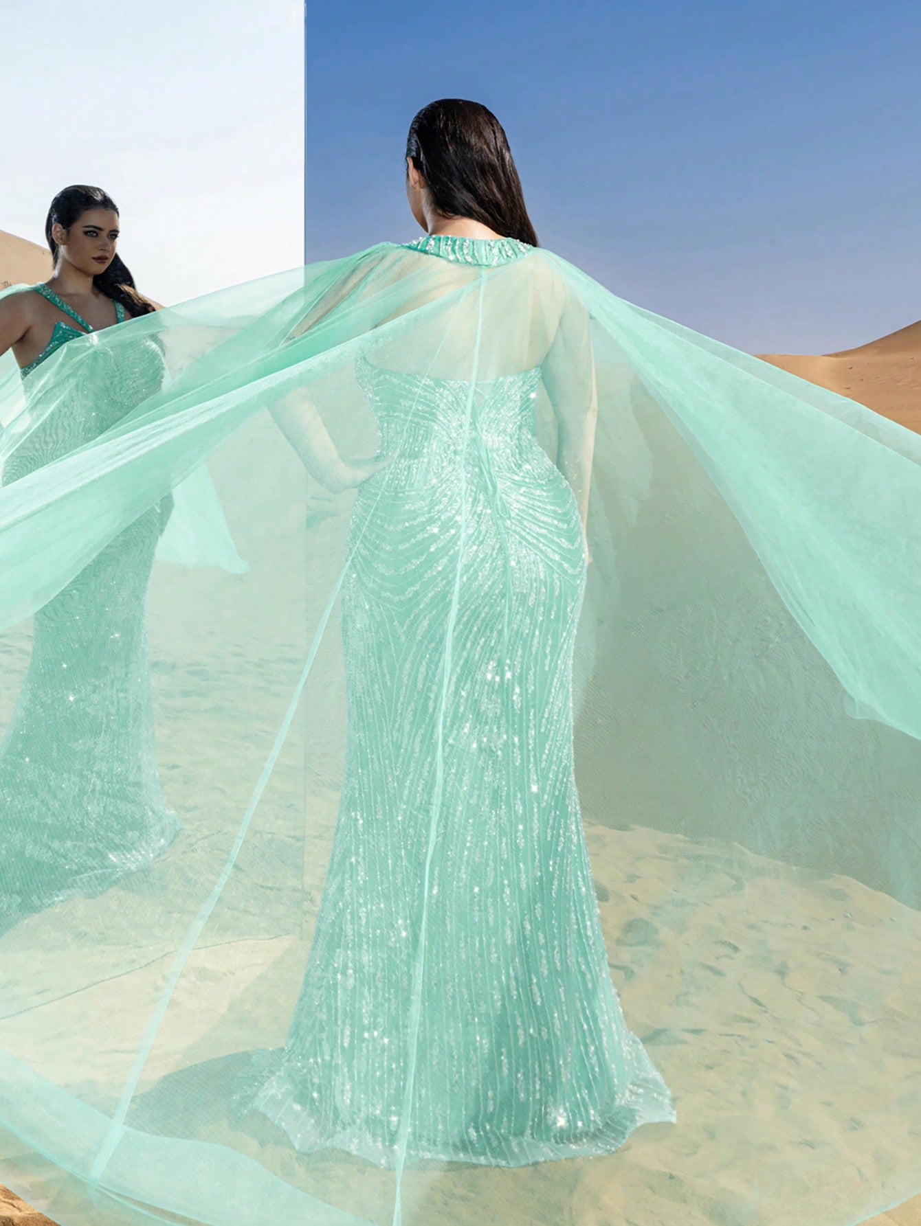 Plus Gorgeous Mermaid Hem Tulle Overlay Beaded Formal Dresses & Evening Gowns