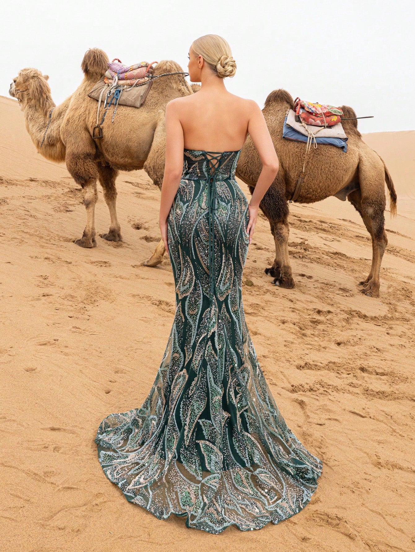 Elegant Strapless Lace-up Back Mermaid Hem Beaded Formal Dresses & Evening Gowns
