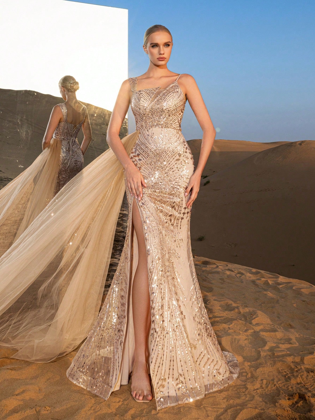 Gorgeous Asymmetrical Neck Mermaid Hem Beaded Formal Dresses & Evening Gowns